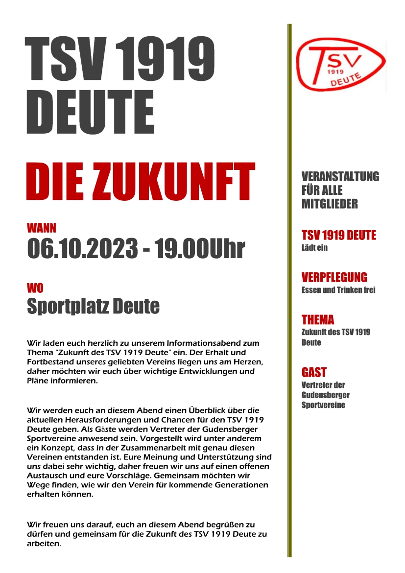 TSV Deute Einladung Info Abend 6.10.23