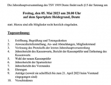 TSV Deute -Jahreshauptversammlung 2023