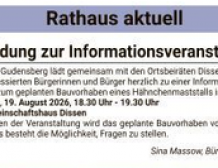 Rathaus aktuell *Infoveranstaltung Maststall am Mi. 19.8.26